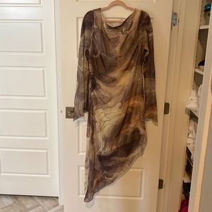 ASOS DESIGN slash neck chiffon mini dress with asymmetric trailing hem - NWT